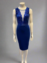 Mannequin wearing a blue dress with white background