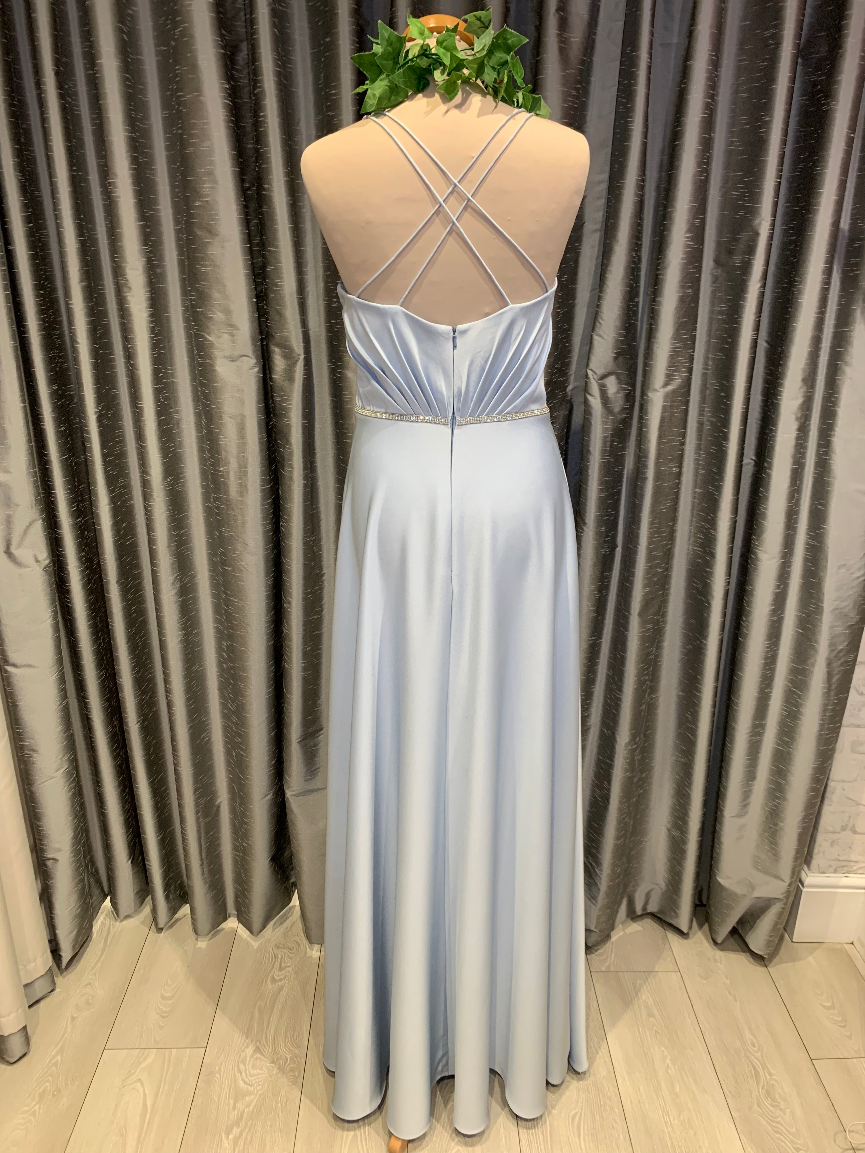 Tiffanys Dusty Blue Satin Bridesmaid Dress