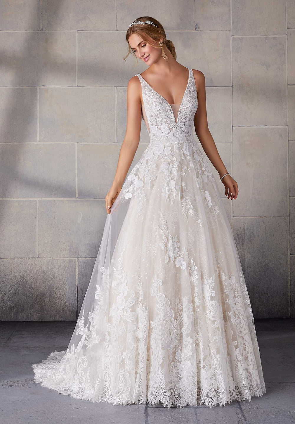Front view of Morilee 2142 Bridal Gown in Ivory/Champagne.
